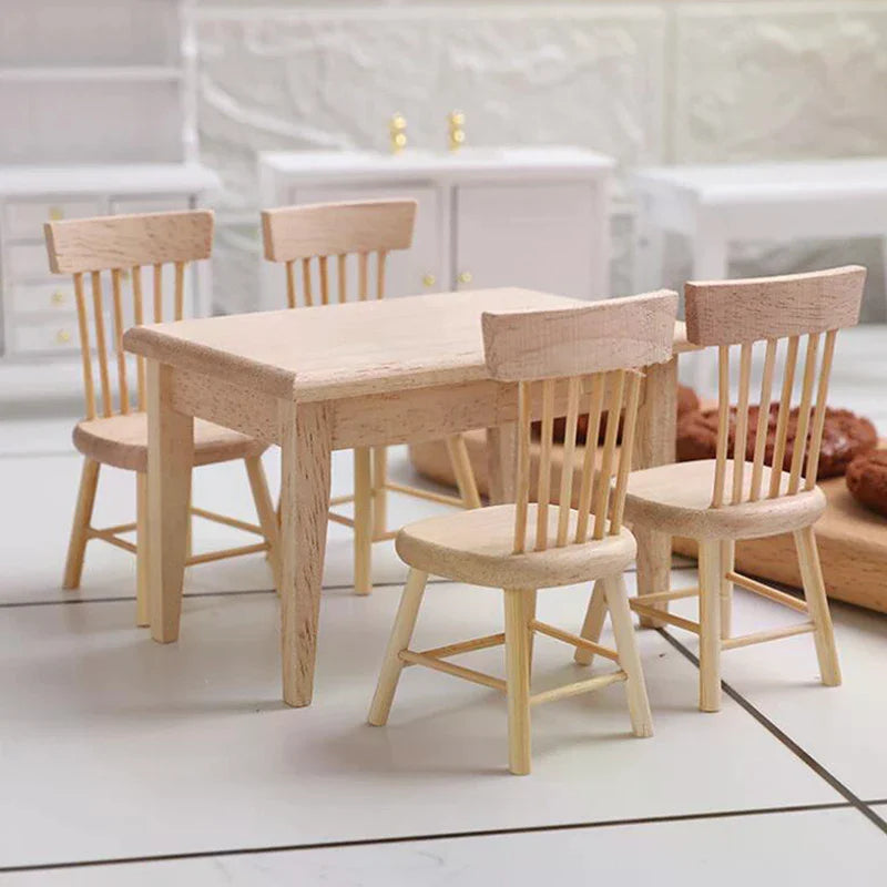 1 12 Miniature Dollhouse Furniture Wooden Dining Table Chair Zpaxo