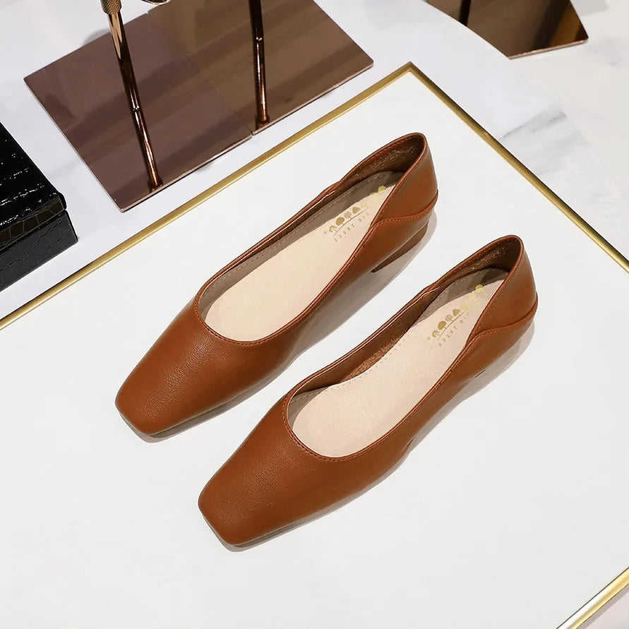 Flat Shoes for Women 2025 Spring Autumn Leisure Work Shoes Retro Fashion Flat Heel Women's Shoes Square Toe Ladies loafers Zpaxo Dark Brown 38