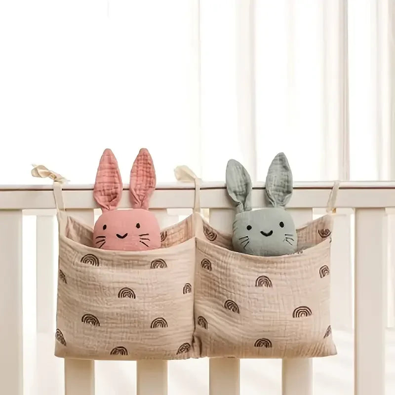 Baby Crib Storage Bag Cotton Double Pouch Newborn Bed Headboard