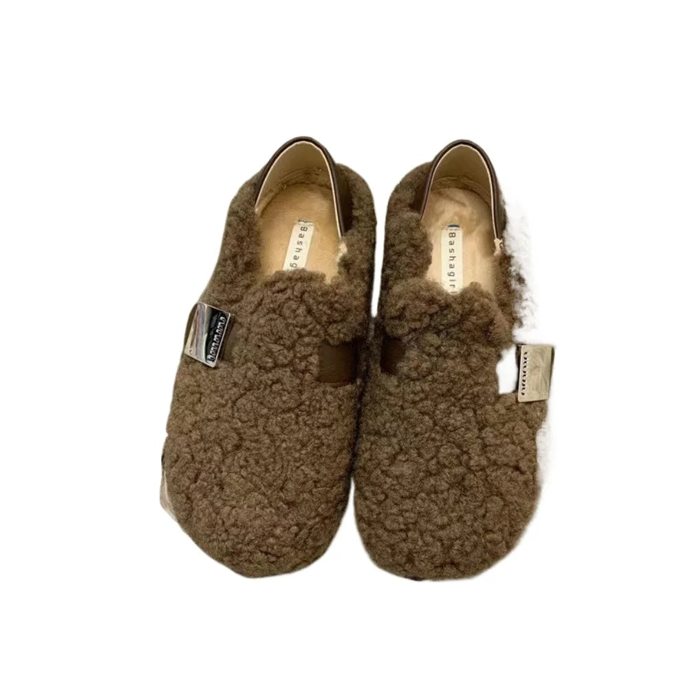Winter Shoes Women Round Toe Slip-on Female Footwear Loafers Fur