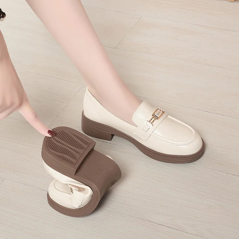Leather Shoes Women Spring 2025 Low Heel Women's Single Versatile Zpaxo LX7292 White 37 China Mainland
