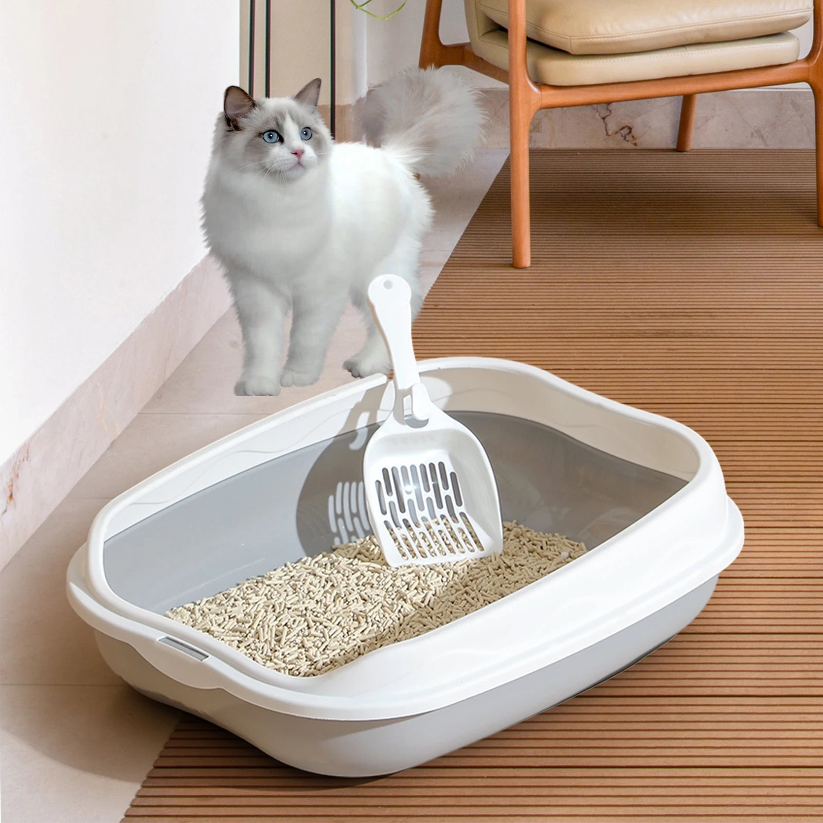 Semi enclosed cat little box With High Side Bedpan Potty Toilet for Small Pets Indoor Cats little tray Kitty litter pan Shovel Zpaxo