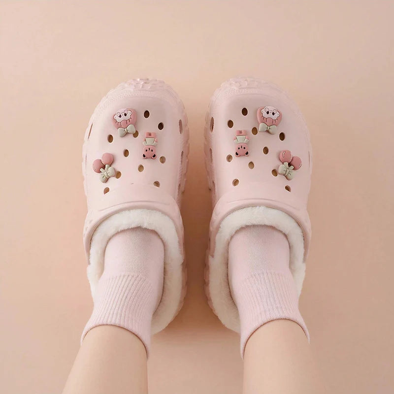 Winter Casual Clogs Slippers Women Waterproof Garden Shoes Outdoor Zpaxo Pink 39-40