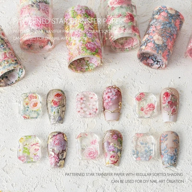 Rose Flower Nail Art Foils Transfer Paper Stickers Designs Floral