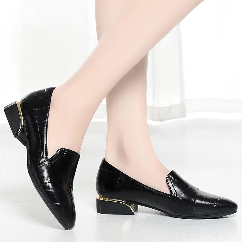 Mom Shoes Spring Autumn Women's Leather Thick Heels Work Comfortable Zpaxo BNQ9691 Black 3cm 41 China Mainland