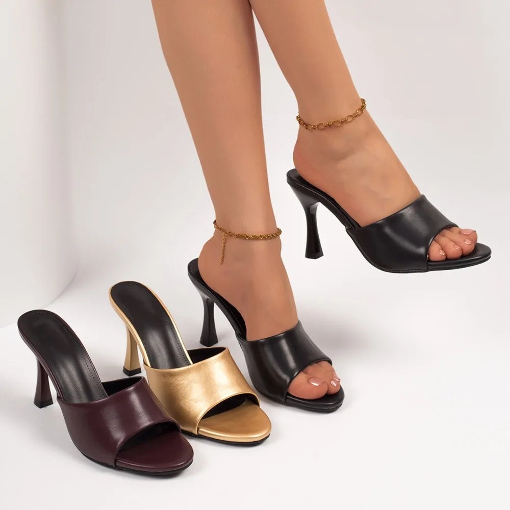 Summer Stiletto Heels Women Slippers Concise Slip Open Toe Dress