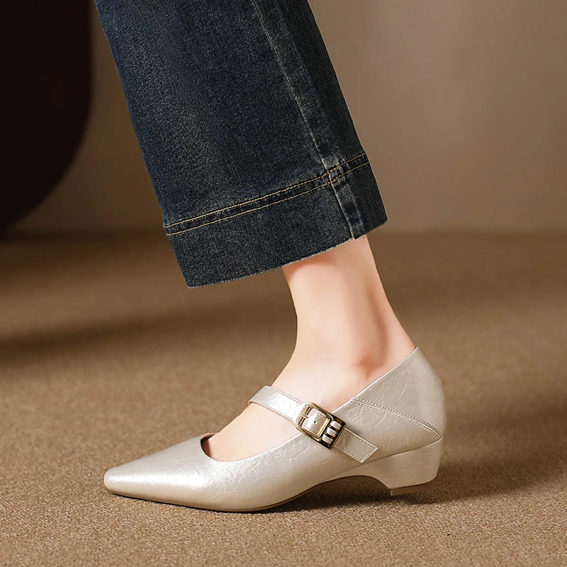 Retro Mid-length Single Shoes Spring Summer Fashion Belt Buckle