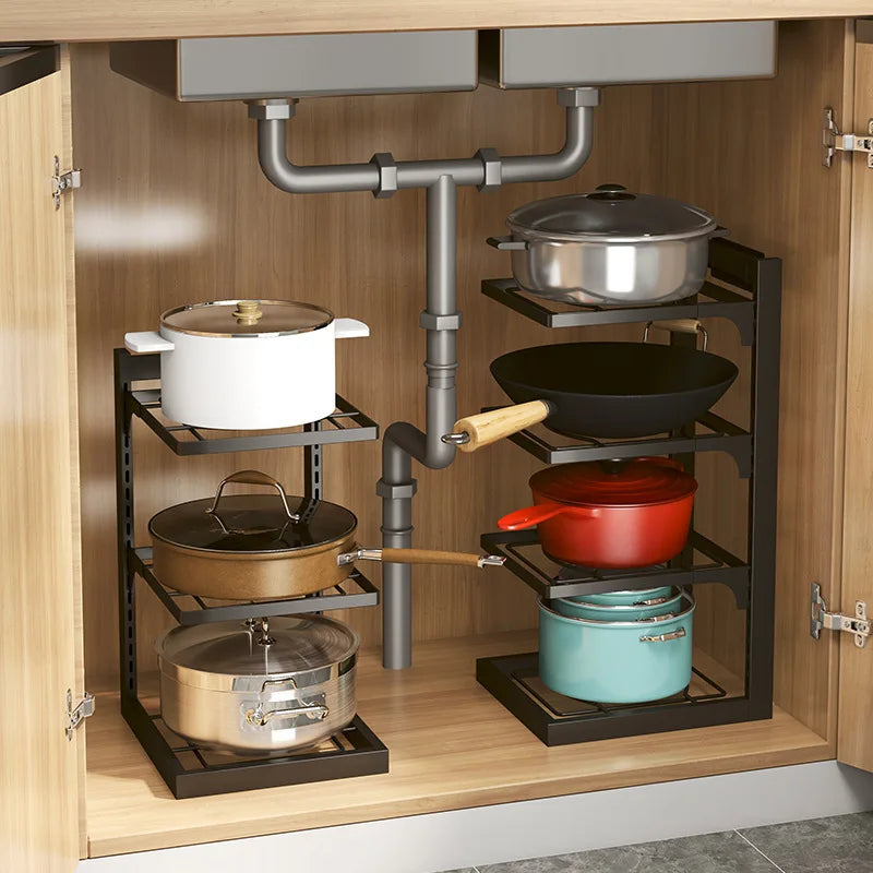 Kitchen Sink Storage Rack Multi-Layer Cooker Storage Rack For Home Stovetop Cabinets Adjustable Pot Rack Zpaxo