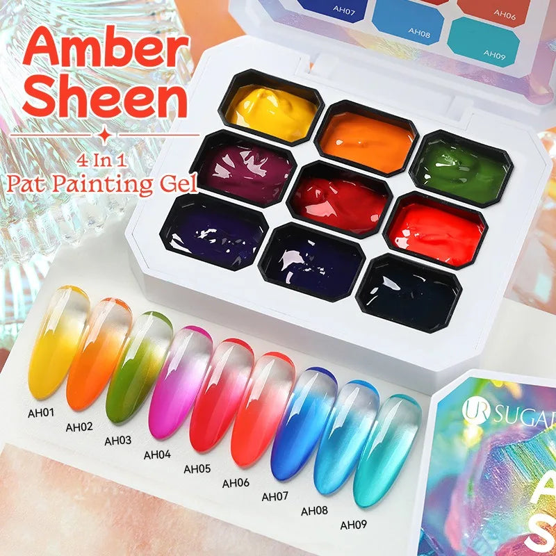 4 in 1 16 Grid Pat Painting Gel Nail Polish Gradient Effect Nail Art Salon Design Long-Lasting Creamy Texture Smooth Application Zpaxo 9 Palace Grid 07