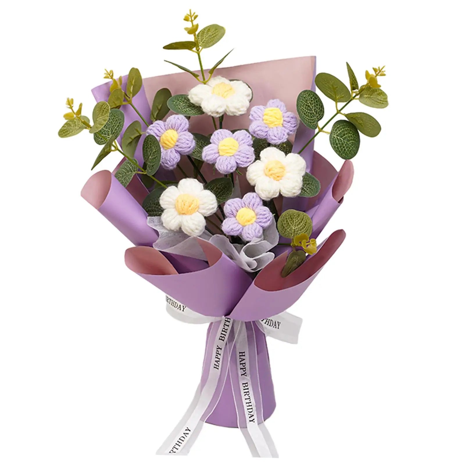 Crochet Flower Bouquet Mother Day Gift Decoration Woven Bouquet for Girl Friend Thanksgiving Festival Wedding Mother's Day Zpaxo violet