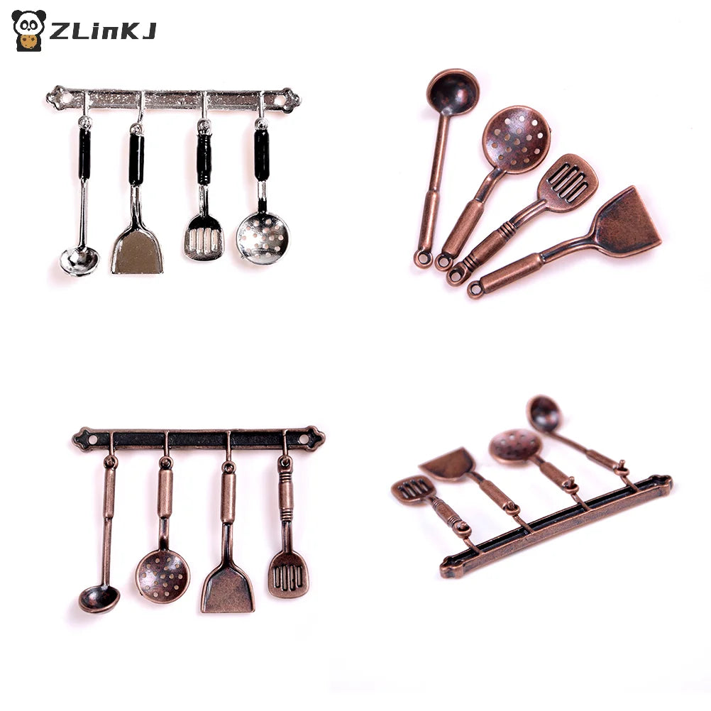 ▶5Pcs 1:12 Doll House Miniature Metal Kitchenware Dollhouse Model Cook Set Zpaxo