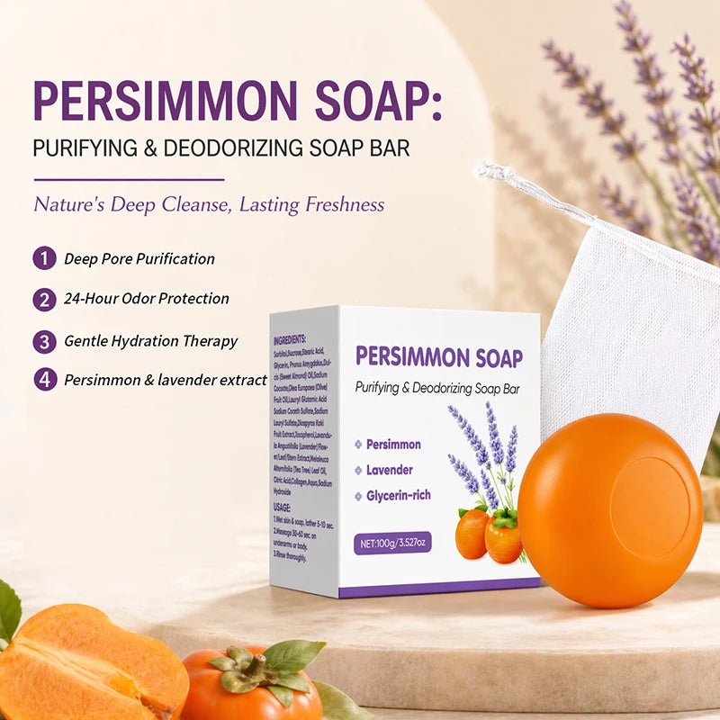 Persimmon Soap Bar – Deodorizing Deep Cleansing Face & Body 100g Handmade Soap Bar Zpaxo