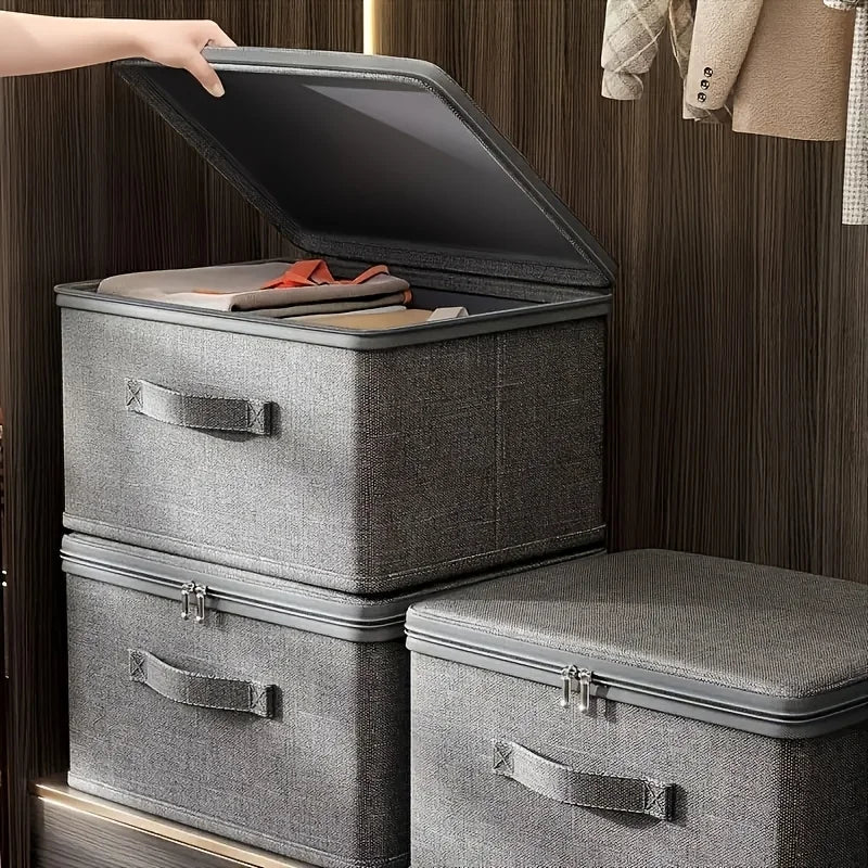 Stackable Storage Box Organizer Toys Books Grey Foldable Design Home