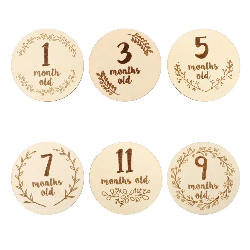 Safe Eco Friendly Wooden Baby Milestone Cards Creative Fun Shaped