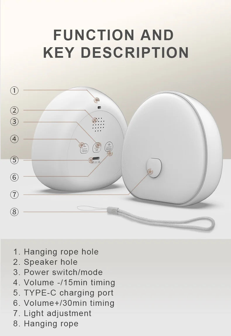 LED Night Light & White Noise Lamp – 7-Color Rechargeable