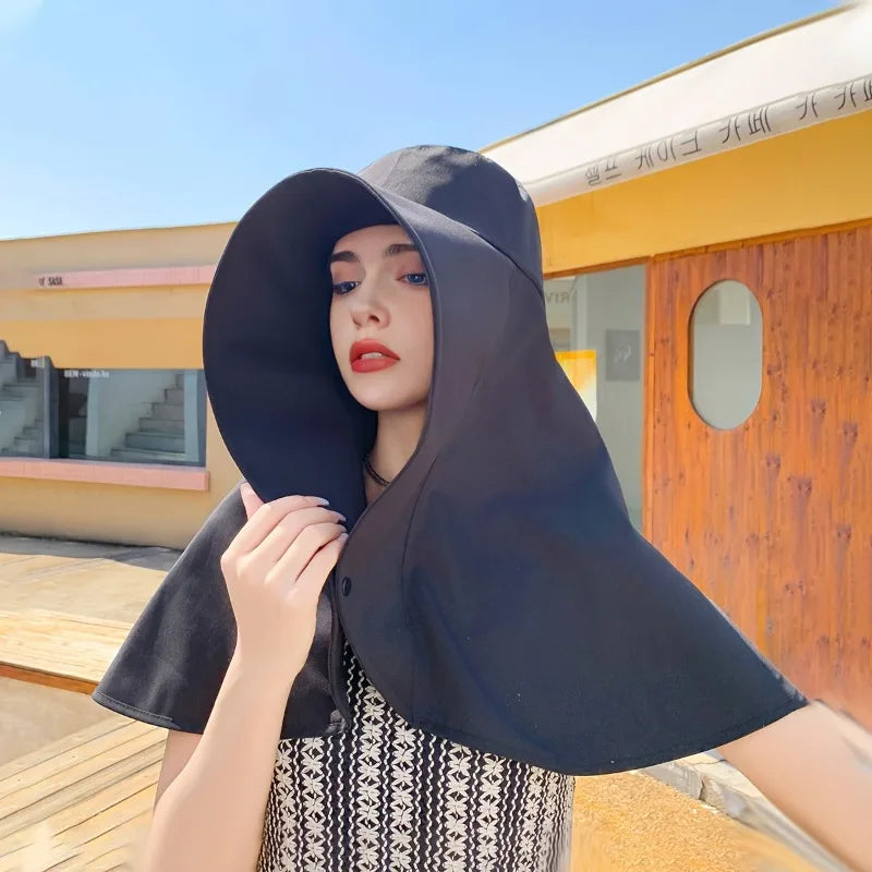 Elegant Wide-brim Shawl Sun Hat Summer Fashion Ideal Travel Beach Zpaxo black-1pc