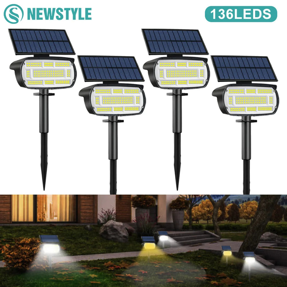 Solar Spot Landscape Lights 136 LED Outdoor Waterproof LED Lights Large Area Lighting Solar Spotlights Garden Pathway Driveway Zpaxo