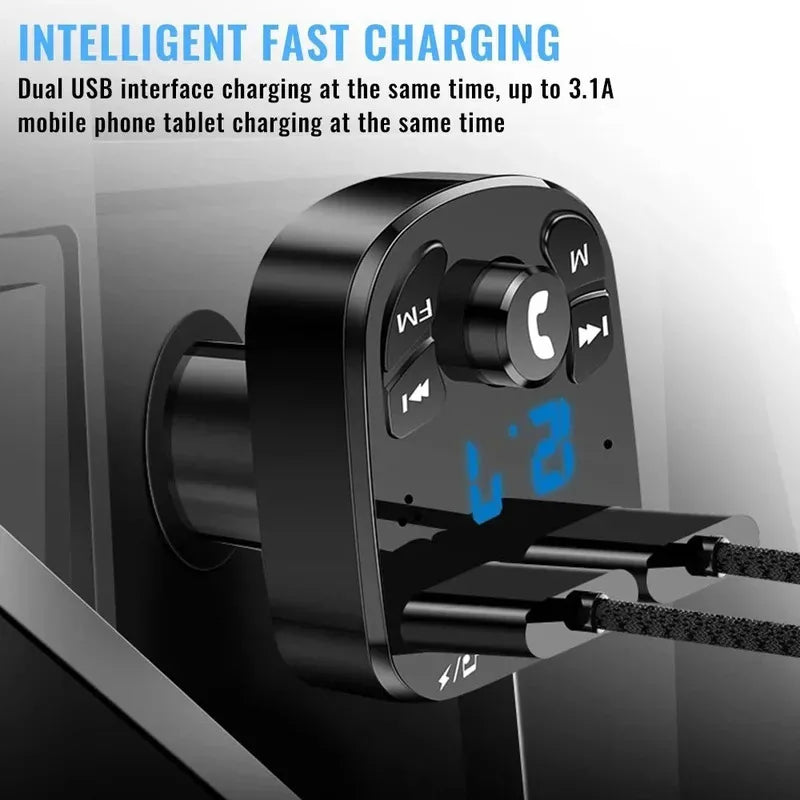 Bluetooth 5.0 FM Transmitter – Car MP3 Player & Dual USB Charger