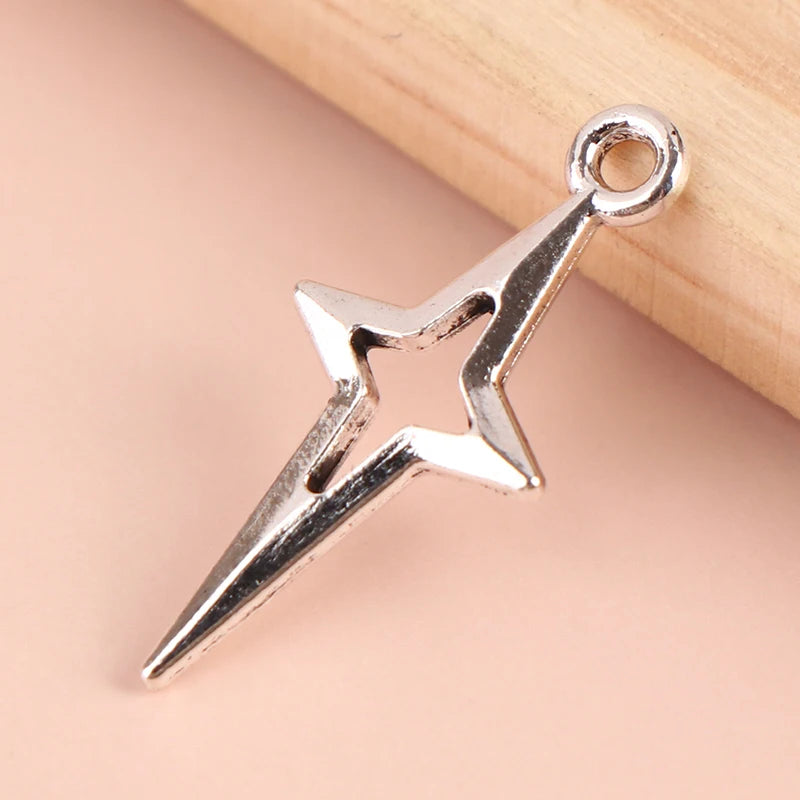 40 Vintage Silver Star Charms 23x10mm DIY Accessories Zpaxo