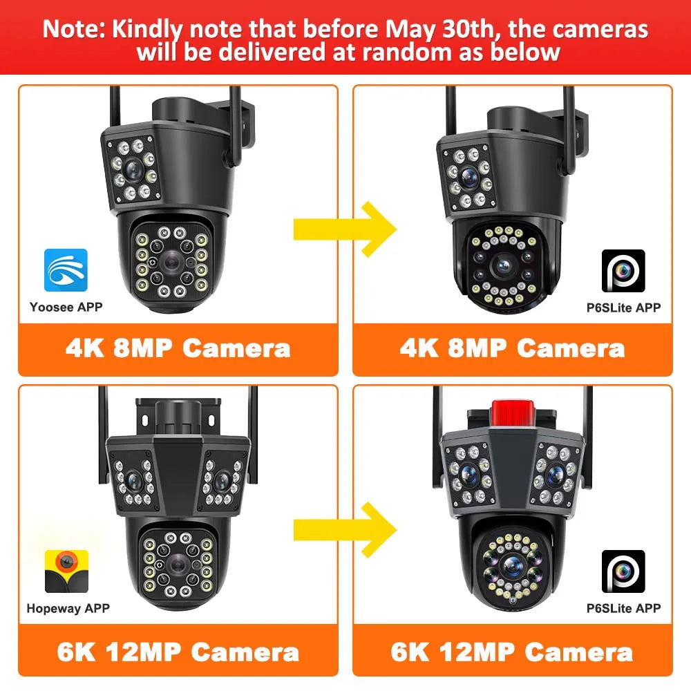6K 12MP WiFi Outdoor Camera 8X Zoom Three Len Ai Motion Tracking PTZ 4K Video Camera Security Protection Waterproof Surveillance Zpaxo