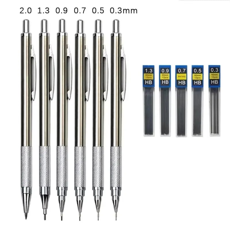 Metal Mechanical Pencil 0 3 5 7 9 1 Lead Refill Art Automatic