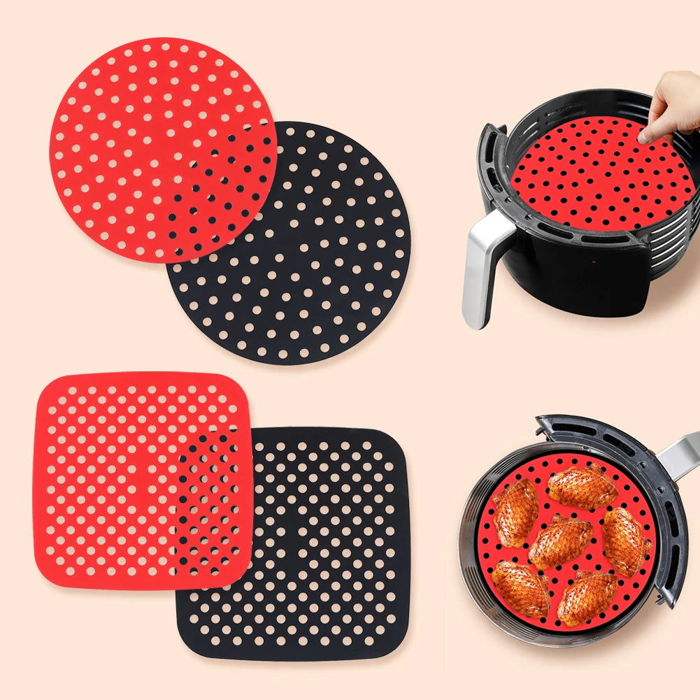 Air Fryer Silicone Liner Mat Reusable Non-Stick Baking Mat Round Square Kitchen Air Fryer Accessories Zpaxo