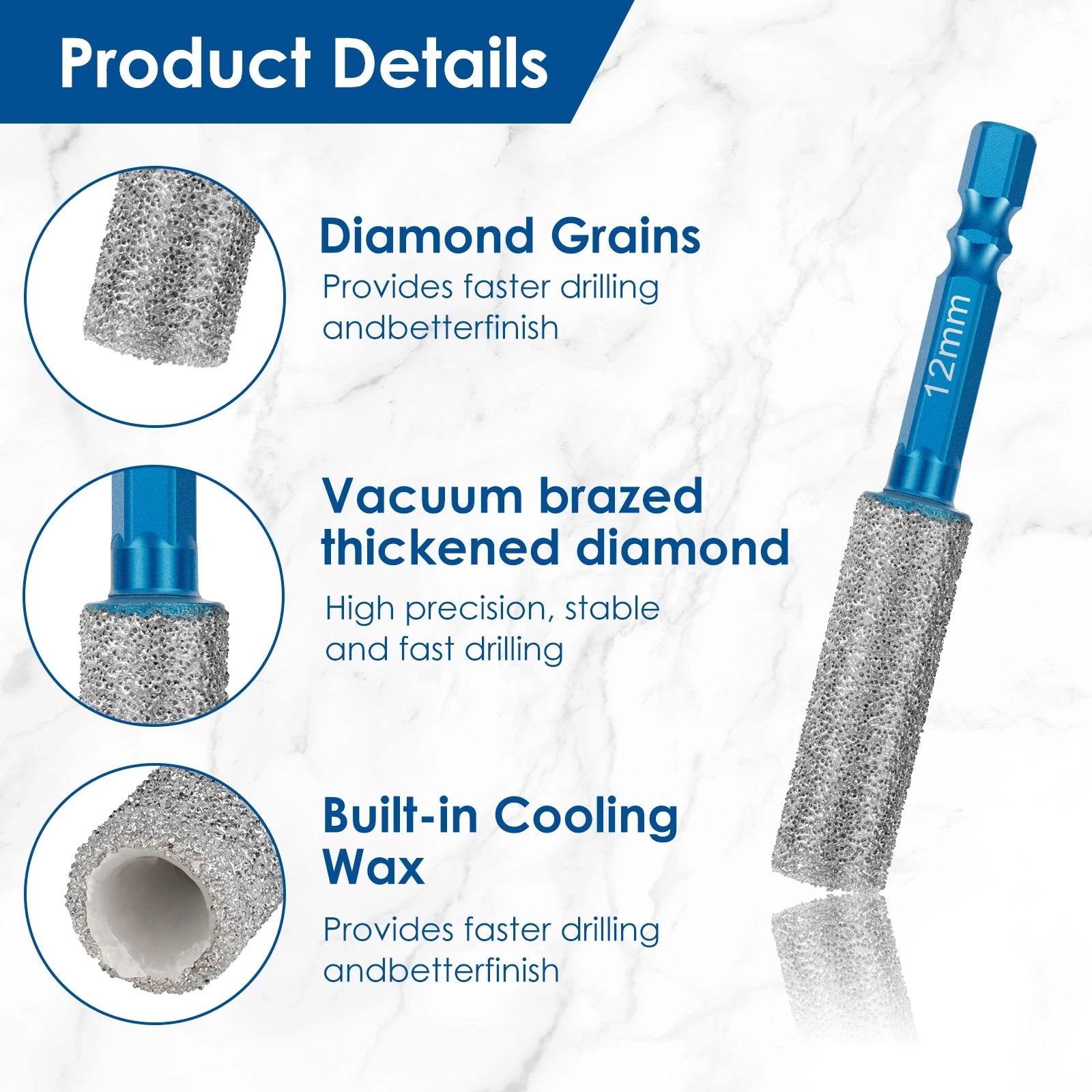 5Pcs Diamond Drill Bit 6-12mm Masonry Drill Bits Porcelain Tile Ceramic Stone Granite Marble,Hex Shank Diamond Hole Saw Drill Bi Zpaxo