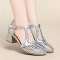 Silver Metallic Woven Hollow Out Sandals T-strap Buckle Closure Round Zpaxo HY26920 silver 39 China Mainland