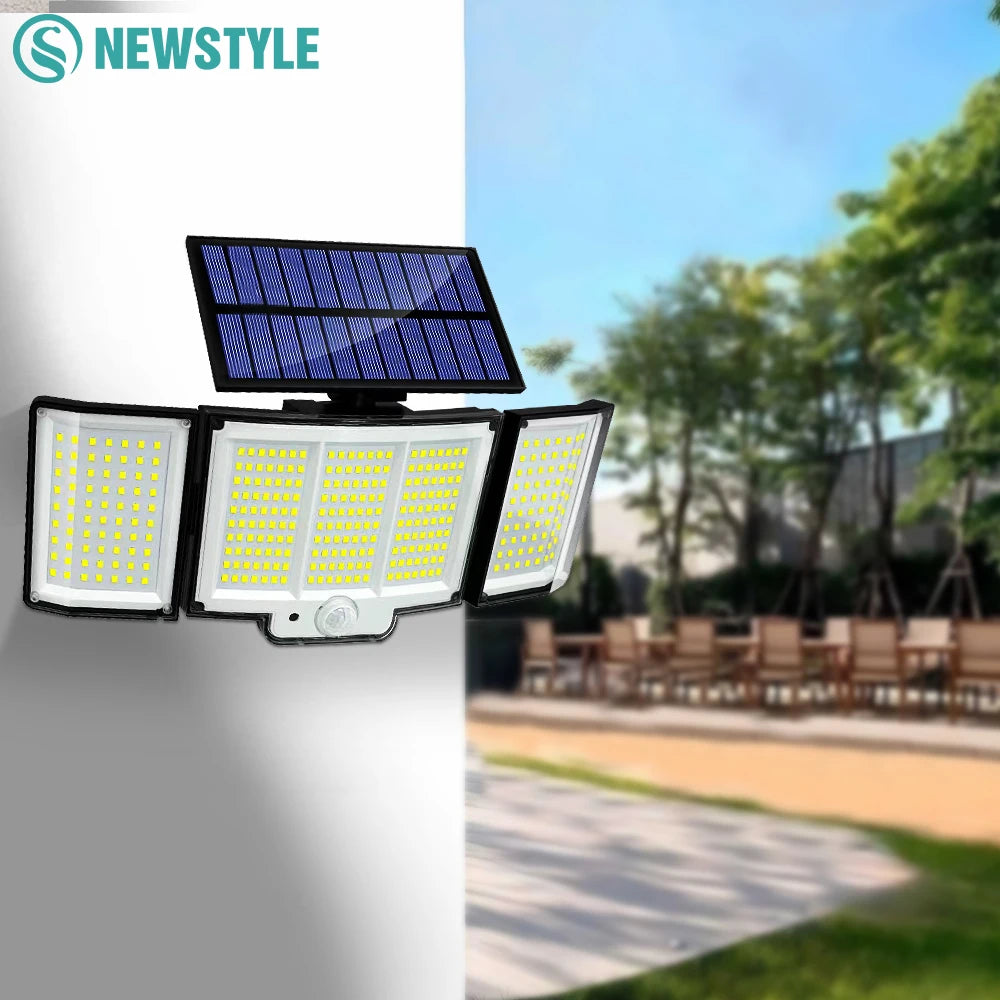 Solar Lights Outdoor 348LED 3 Heads Waterproof Solar Powered Security Flood Lights Motion Sensor Outdoor Lights For Garden Zpaxo