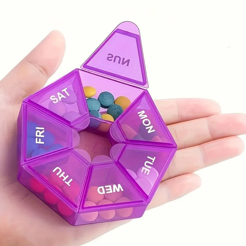 Convenient 7-Grid Pill Box Organizer Rainbow Colors Perfect Weekly