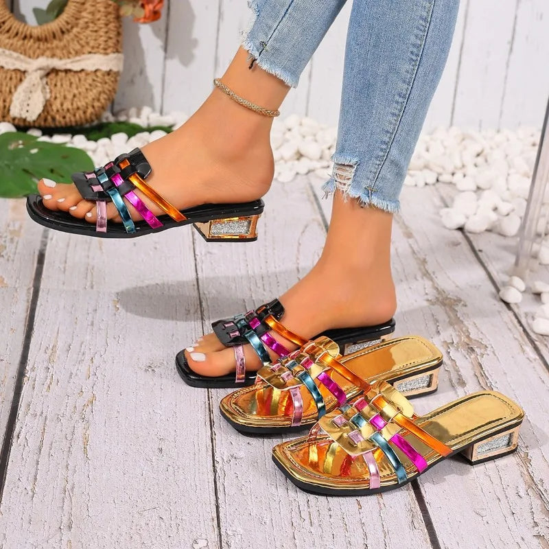 Women's Square Open Toe Hollow Out Breathable Comfortable Mid Heel Zpaxo