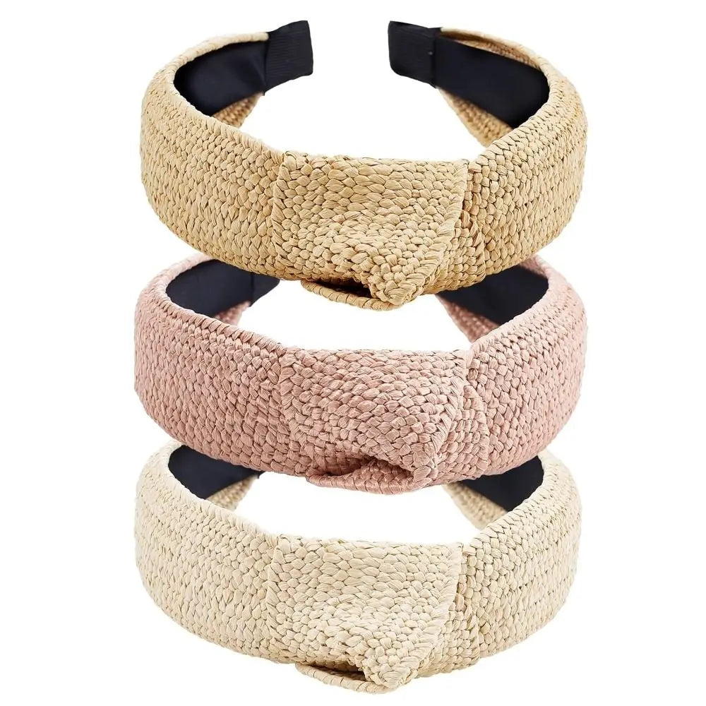 New Bohemian Straw Headbands Soft Lightweight Woven Hair Head Wide Headband for Woman Zpaxo