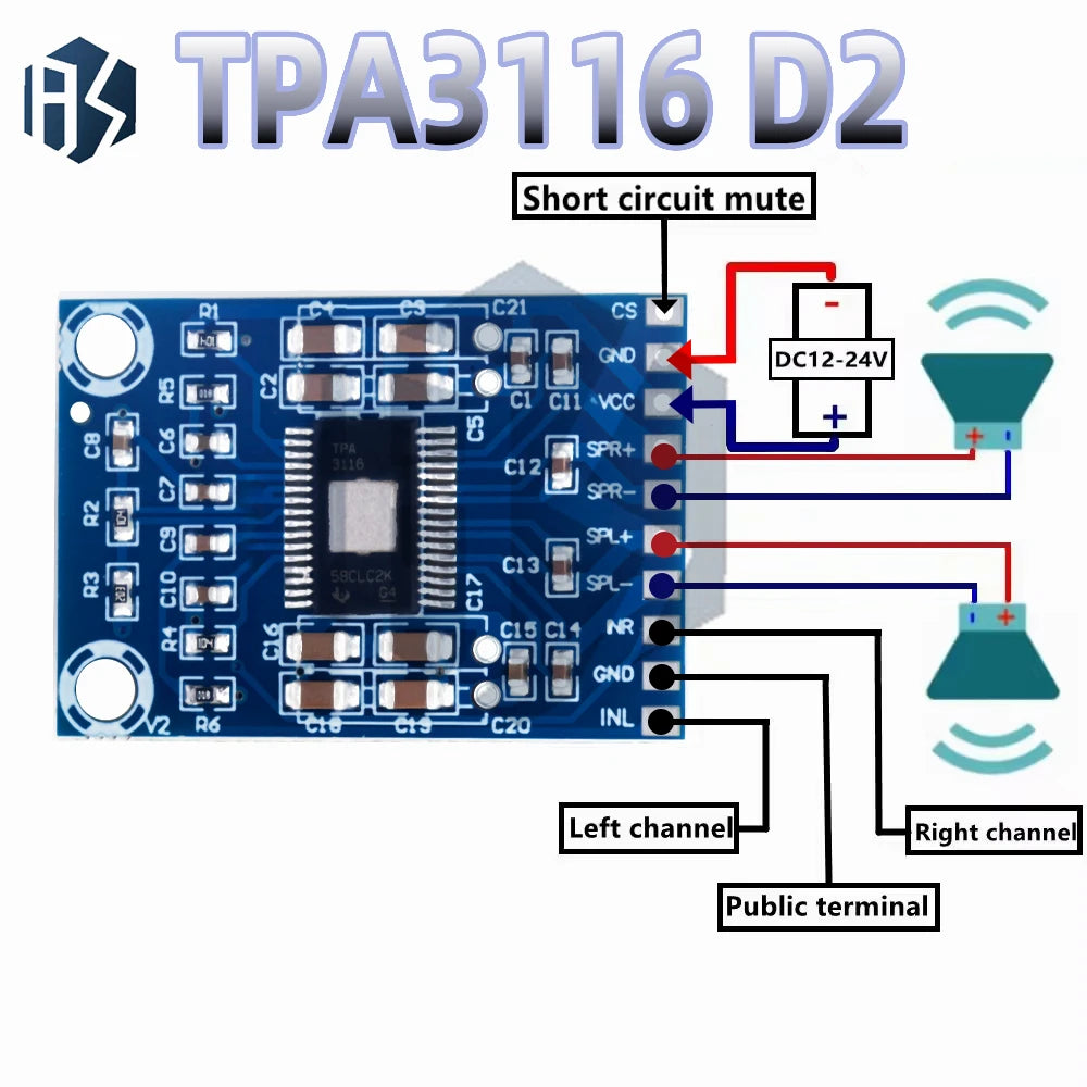 XH-M562 DC 12V-24V 2x50W Dual Channel Mini Digital Amplifier D Class Zpaxo