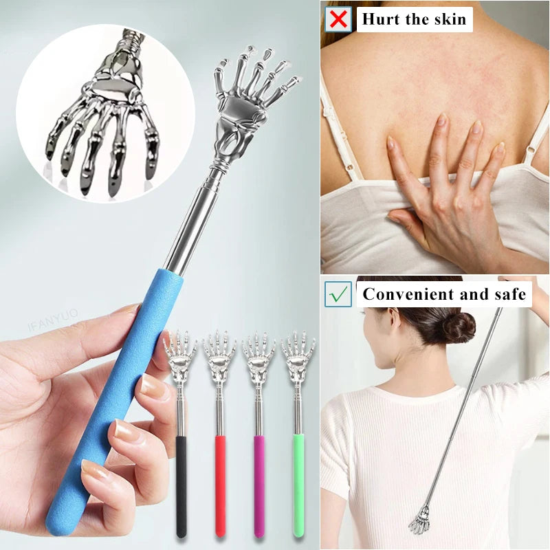 1pcs Stainless Steel Back Scratcher Ghost Hand Telescopic Scratching Massager Portable Adjustable Extendable Itch Massage Tool Zpaxo