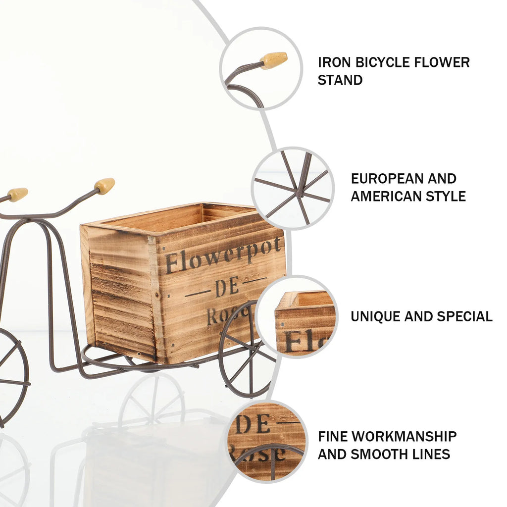 Bike Flower Holder Wooden Box Short Stems Tabletop Arranging Creative