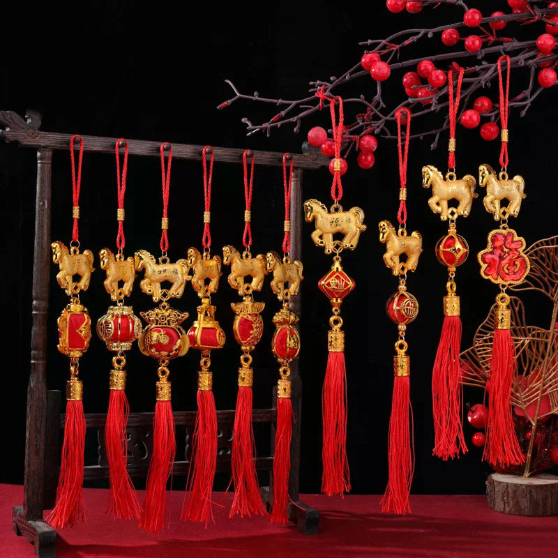1/10Pcs 2026 Year Of The Horse Wall Hanging Car Ornament Chinese New Year 3D Horse Lantern Red Gold Pendant Lucky Decor Gifts Zpaxo
