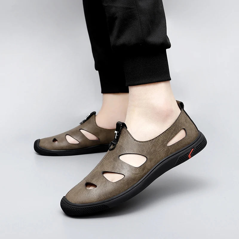 Summer Men Sandals Leather Mens Casual Shoes Outdoor Beach Roman Zpaxo