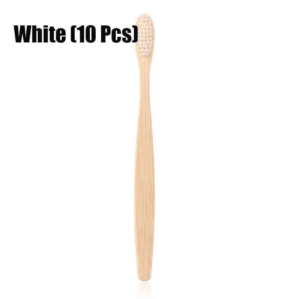 Adult Oral Care Wooden Bamboo Toothbrush Teeth Brush Soft Fibre Hair Zpaxo White -10 PCS-