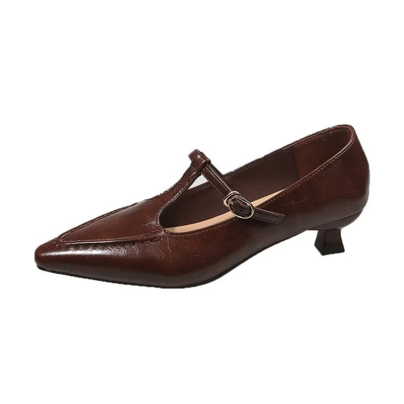 Low Heel Pumps for Women Pointed Toe Heel Mary Jane Shoes Spring Autumn New T-shaped Buckle Strap Ladies Shoe for Women Zpaxo