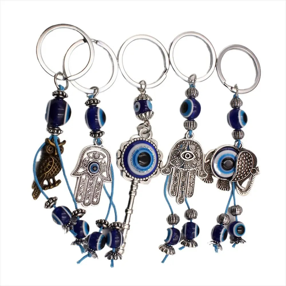 Fashion Blue Color Lucky Eye Keychain Hasma Hand Owl Keys Evil Eye Keyring Key Holder Bag Charm Fatima Hand Pendant Jewelry Gift Zpaxo