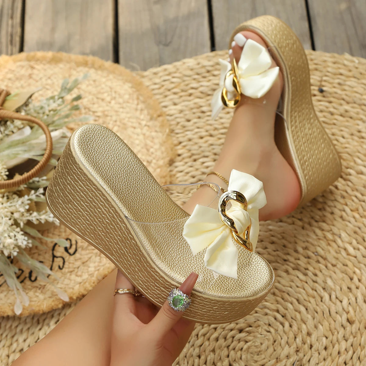 2026 Women Wedges Sandals Summer Beach Platform Shoes Women Designer Round Headed Solid Color Slippers High Heel Big Size Shoes Zpaxo