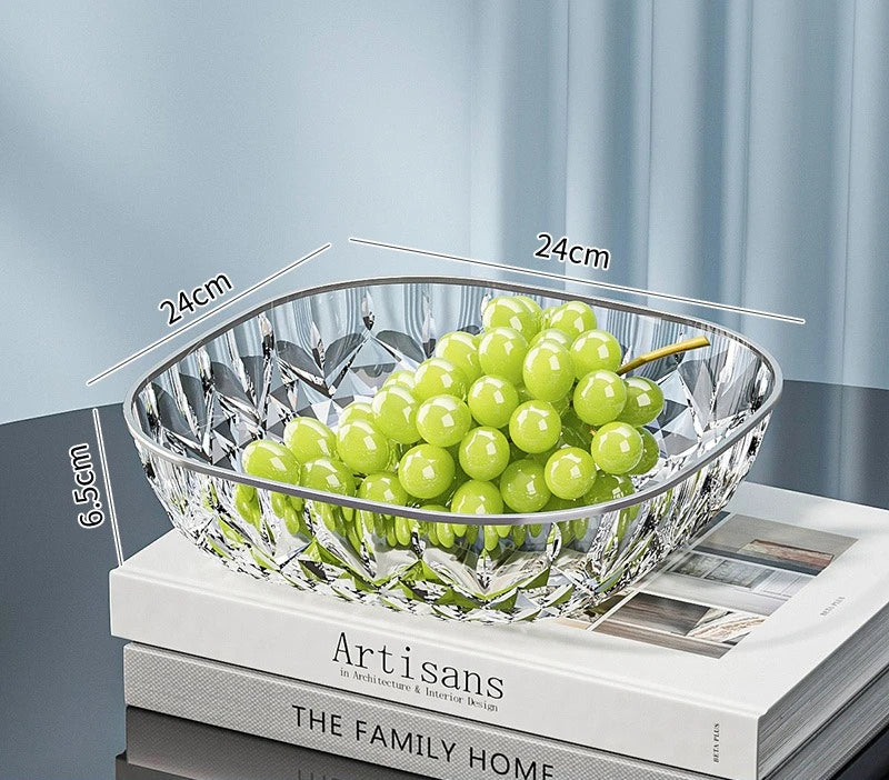 Hot Household Fruit Bowl Salad Dessert Biscuit Plate Plastic Square Transparent Tray Golden Edge Snack Plates Tableware Zpaxo Silver Transparent