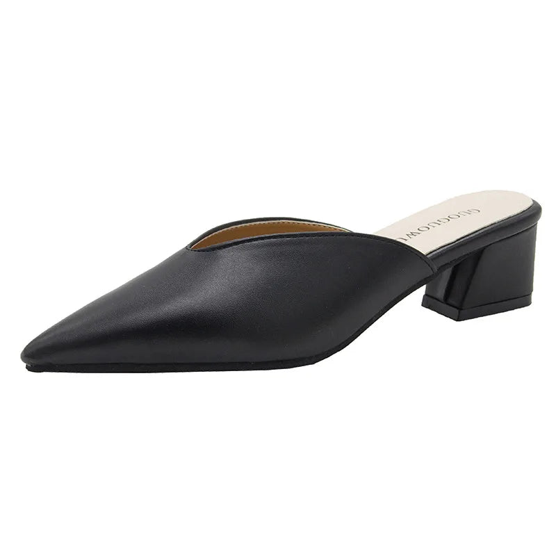 Pointed Slippers Women Heels Summer Shoes Fashion Luxury Square Heel Zpaxo