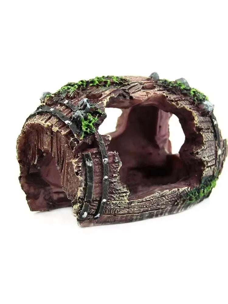 Aquarium Barrel Cave Resin Ornament – Fish Tank Decoration Aquarium Cave Ornament Zpaxo