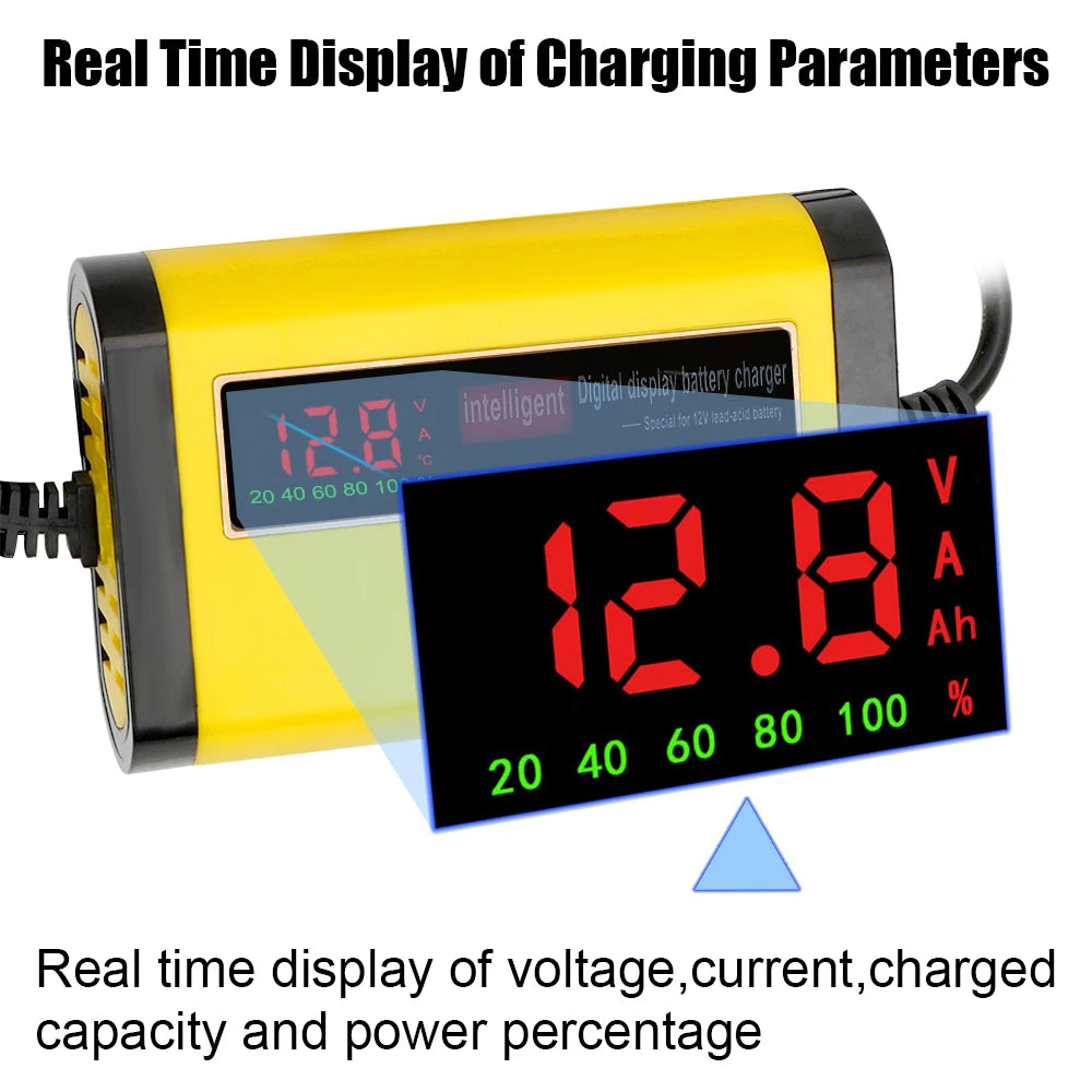 Full Automatic Car Battery Charger 3 Stages Lead Acid AGM GEL
