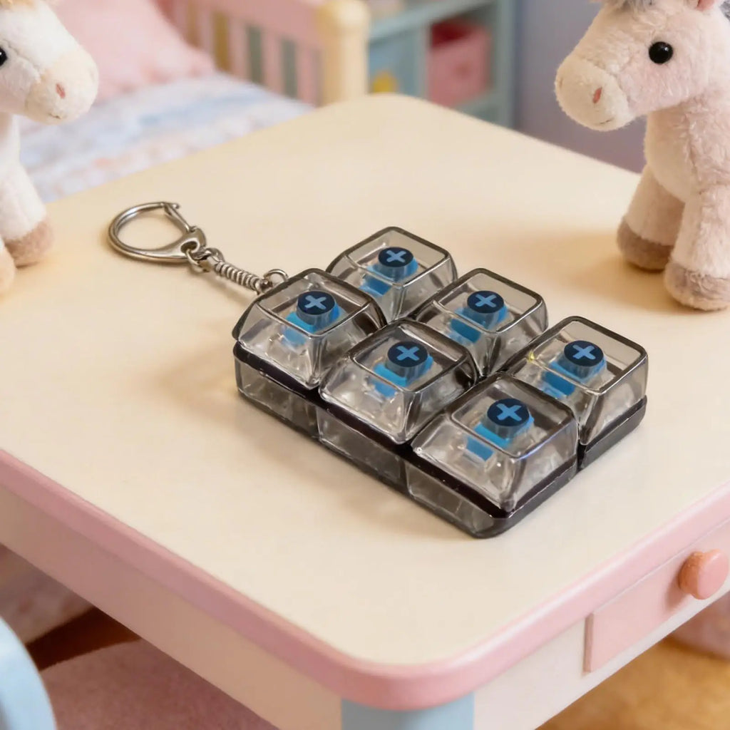 Keyboard Fidget Clicker 6 Button Sensory Light Up Toy Keychains Key