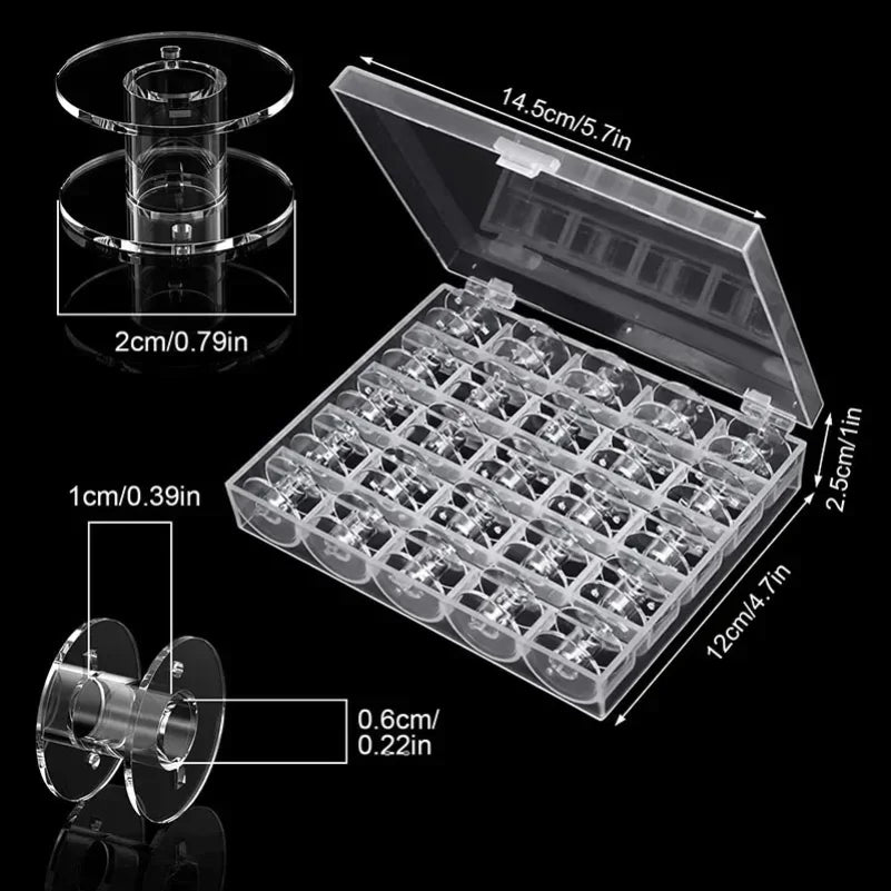 25Pcs Clear Sewing Machine Bobbins Spools Empty Bobbins Spools Plastic Storage Box For Household DIY Sewing Accessories Tools Zpaxo