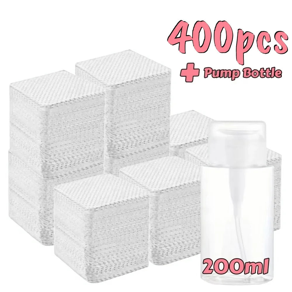 20-600pcs Lint-Free Nail Wipes Gel Cleansing Tissues Aluminum-Free Nail Polish Remover Pads for Nail Beauty Cleaning Care Tool Zpaxo W400pcs 200ml bottle