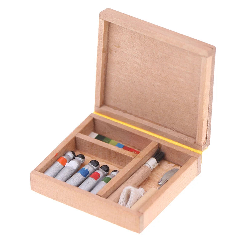 ▶1:12 Dollhouse Miniature Artist Paint Pen Wood Box Model Toys Dolls Accessories Zpaxo 1Set