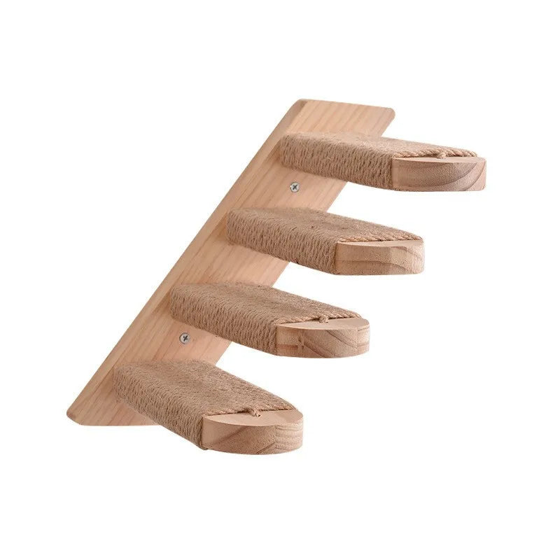 Wall mounted cat climbing ladder with hemp rope wooden cat climbing frame cat climbing wall sticker staircase wall frame Zpaxo fourth floor